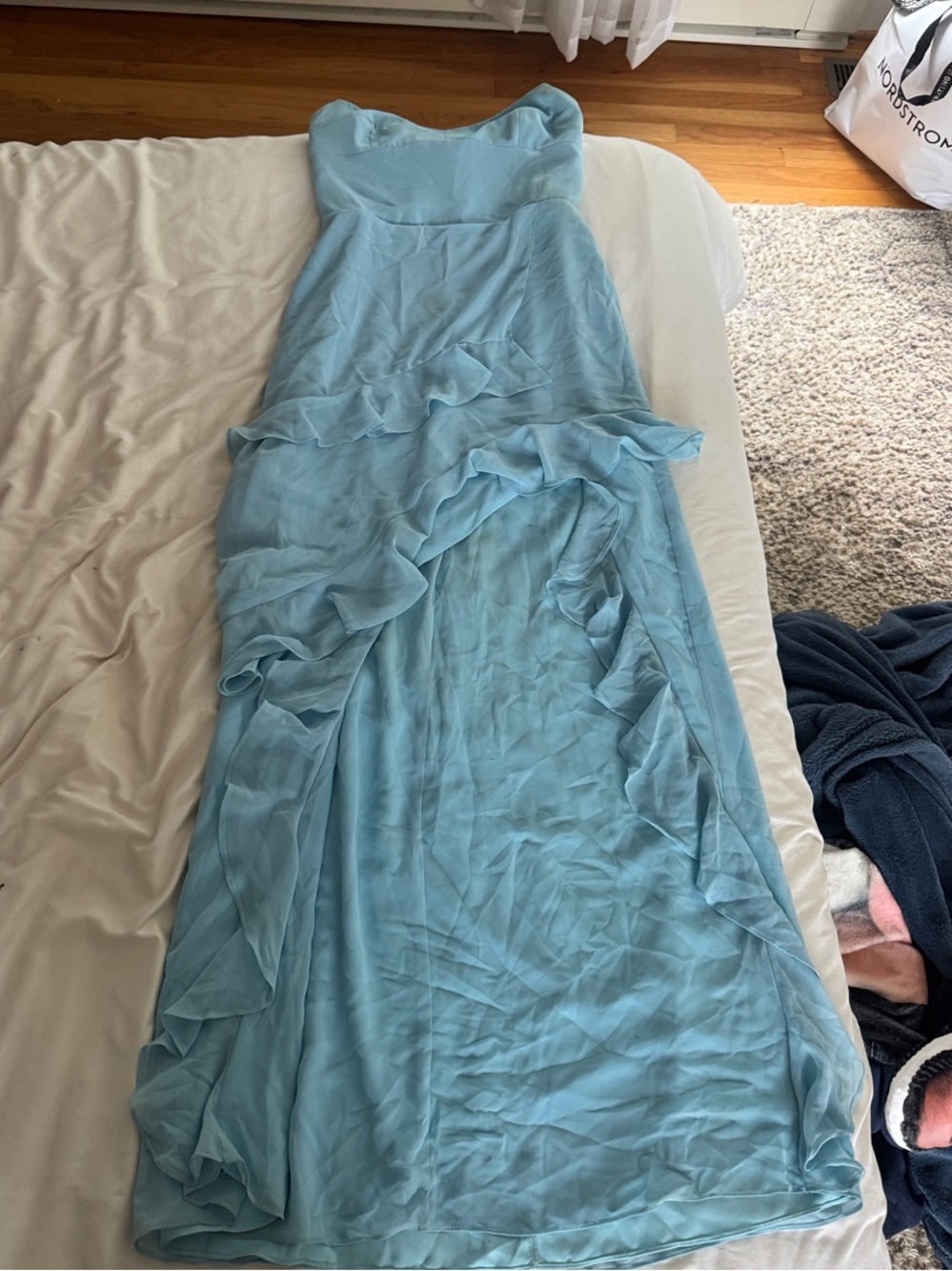 Amanda Uprichard Strapless Light Blue Ruffle Gown